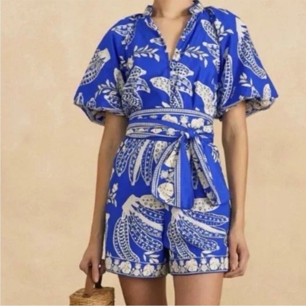 Worn once blue banana farm rio romper